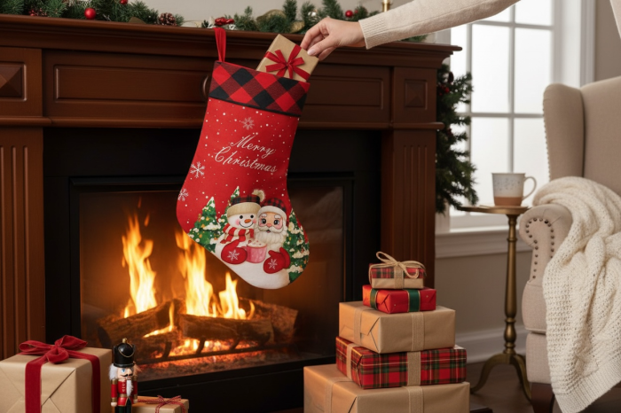 Ciorap Craciun Rosu cu Mos Craciun si Om de Zapada – Merry Christmas [2]