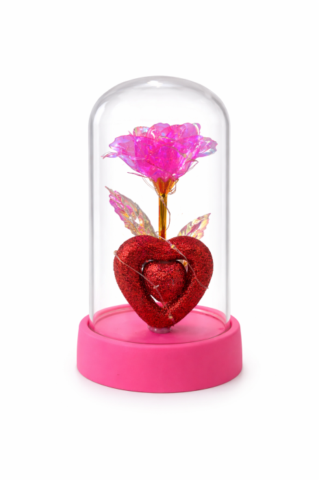 Cupola cu floare artificiala LED si decor inima Love, 14.5 x 7 cm [2]