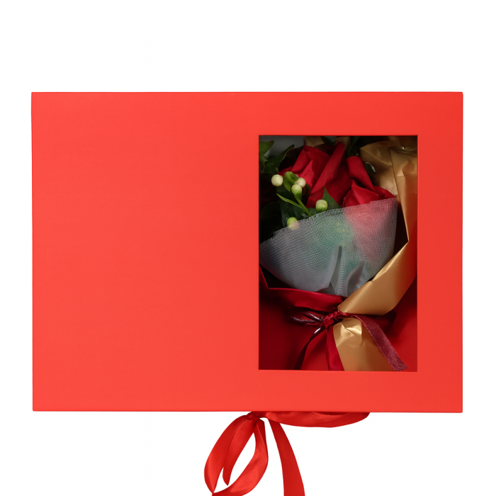 Set cadou premium rosu 25x19x9.5 cm cu flori decorative si difuzor parfum, cutie eleganta + punga [2]