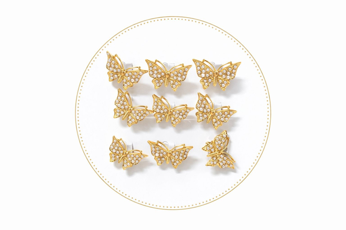 Set 12 brose martisor fluture auriu cu perlute albe elegante 15x9cm [2]