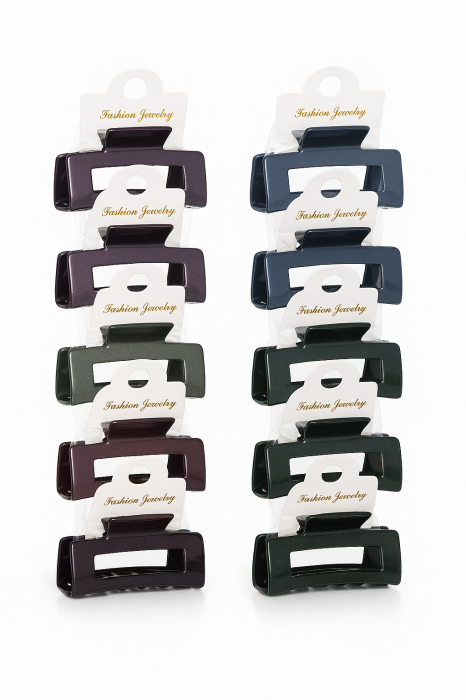 Set 12 clame par 9CM, culori inchise mix, prindere puternica, accesorii coafura [2]