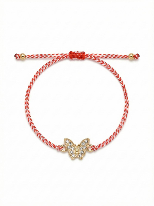 Set 12 bratari martisor fluturas auriu cu strasuri, snur reglabil, 20x11cm [2]