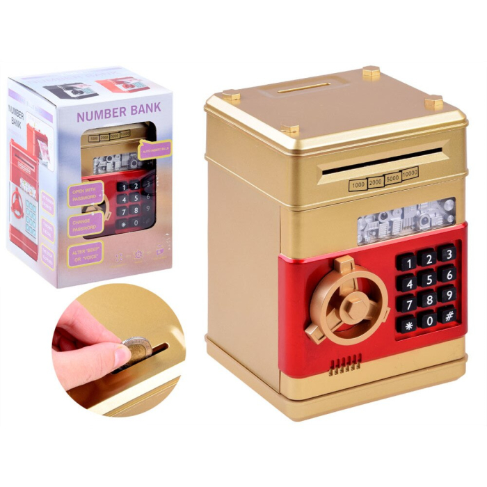 Seif interactiv pentru copii cu parola – pusculita electronica aurie [4]