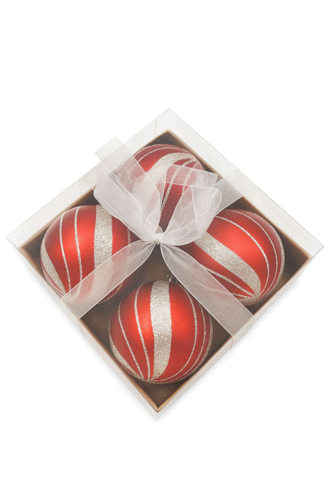 Set 4 globuri rosu cu sclipici auriu – ornamente brad Craciun, 16x16x7cm [4]
