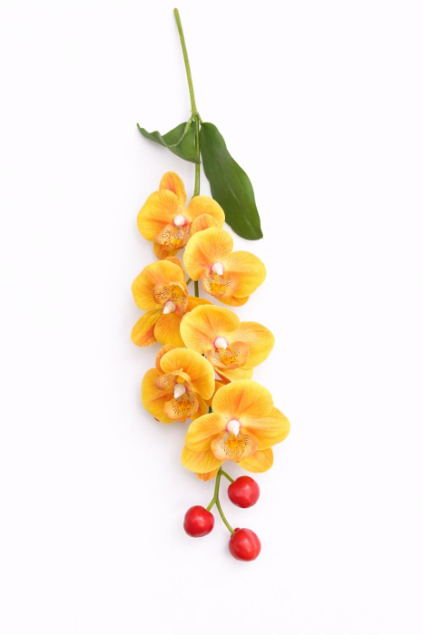 Orhidee artificiala eleganta galben-portocaliu, 6 flori si 3 boboci, 60 cm [2]
