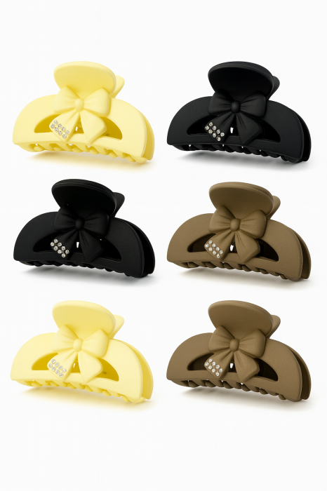 Set 12 clame par 10CM cu fundita si pietricele, prindere puternica, culori crem si maro [1]