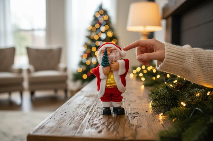 Mos Craciun muzical cu bradut – figurina decorativa de Craciun, 17cm [3]