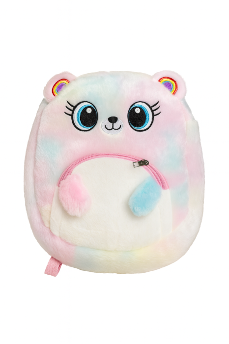 Rucsac plus Rainbow Bear, roz pastel, moale si pufos, 32x30 cm, pentru copii [1]