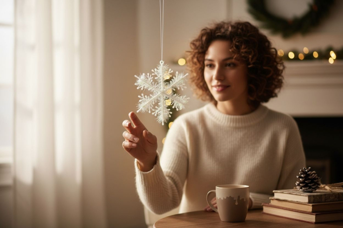 Set 3 fulgi de nea decor pentru Craciun, model cu sclipici, 12x12cm [2]