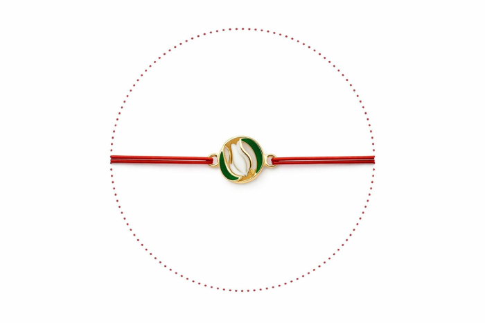 Set 24 Bratari Martisor cu Lalea Alba si Frunze, Snur Rosu Elastic, 12x3 cm [2]