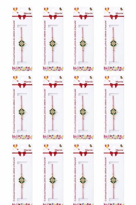 Set 12 bratari martisor cu trifoi norocos cu pietricele albe, snur rosu alb, ambalate individual [5]