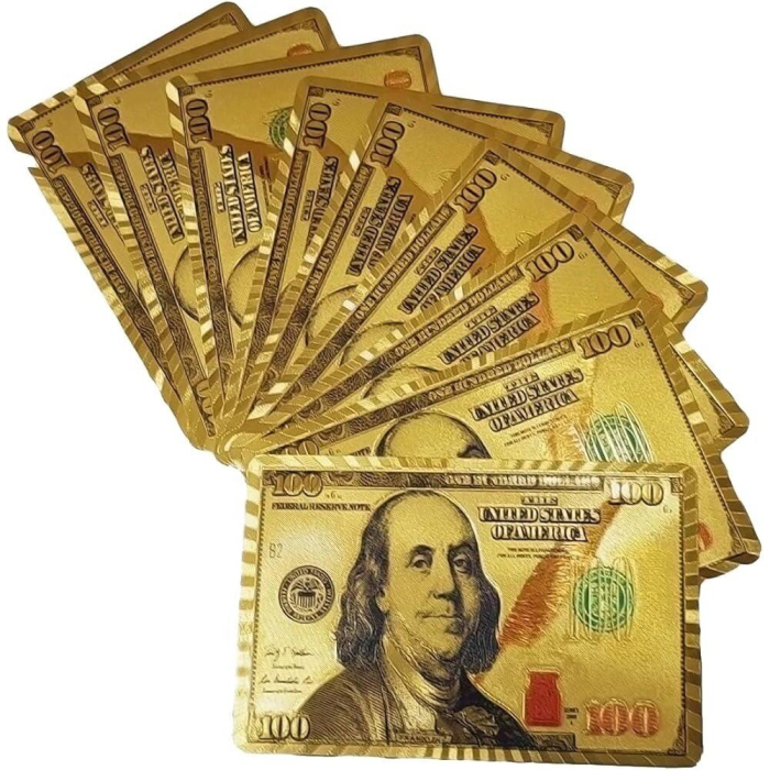 Carti de Joc Auriu Luxury, Set Premium cu Cutie 100 Dollar, Impermeabile si Durabile [3]