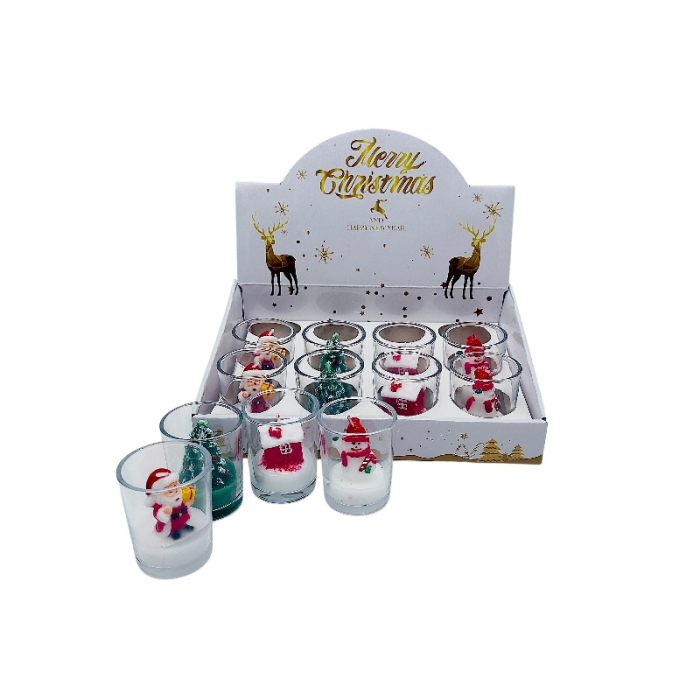 Set 12 suporturi lumanari Craciun din sticla, model Mos Craciun si Brad, decoratiuni festive pentru masa si cadouri de iarna [2]