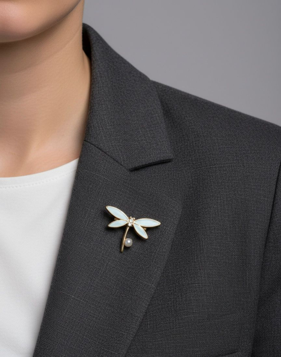 Set 12 brose martisor libelula colorata cu perluta, simbol echilibru si speranta 15x9cm [3]