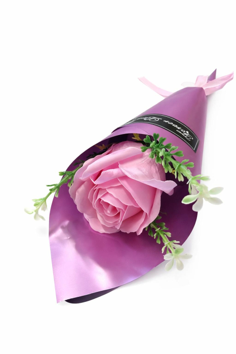 Buchet cu 1 trandafir de sapun roz pal, ambalaj elegant cadou, 33x8cm [3]