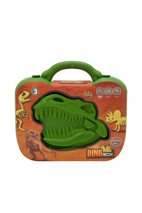 Set Dinozauri Dino Box – 24 Piese, Cutie 25x24x8 cm, Jucarii Preistorice cu Vulcan, Copaci si Figurine [1]