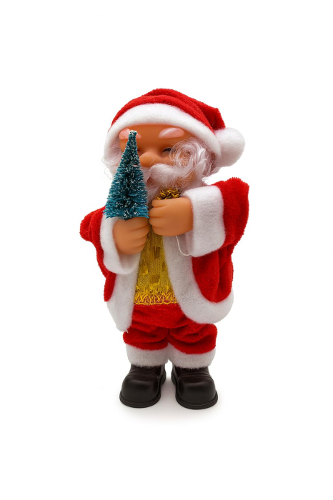 Mos Craciun muzical cu bradut – figurina decorativa de Craciun, 17cm [1]