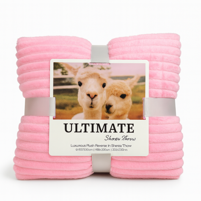 Patura Pufoasa Roz 200x230 cm – Cocolino Groasa, Tip Sherpa, Ultra Moale [2]