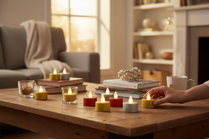 Lumanare decorativa LED tip pastila, glitter, lumina calda, 4cm, baterii incluse [2]