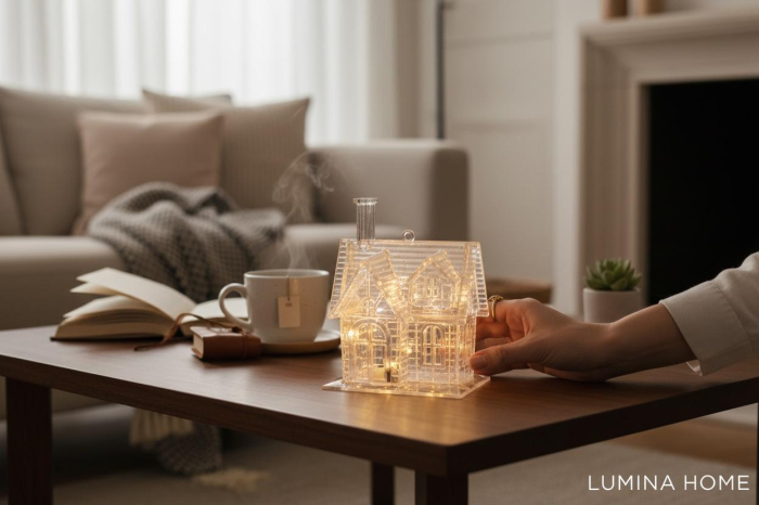 Casuta Decorativa cu Lumini LED, Efect Craciun, Transparenta, 7.5x10x6cm [3]