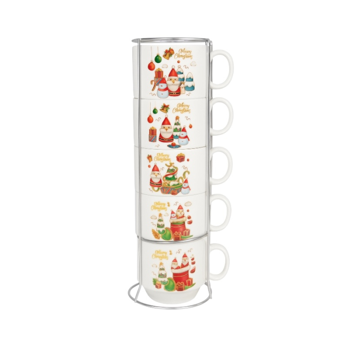 Set 4 Cani Ceramice cu Suport – Model Christmas Gnomes, Design Festiv [1]