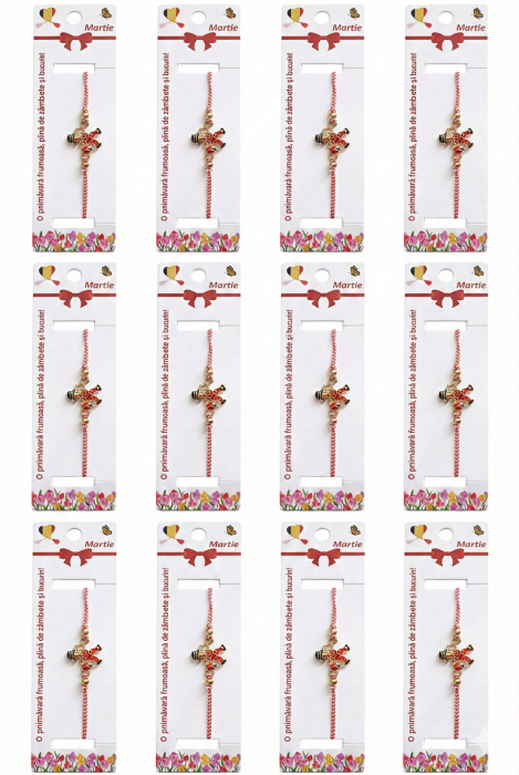 Set 12 bratari martisor cosar norocos, snur reglabil alb-rosu [5]