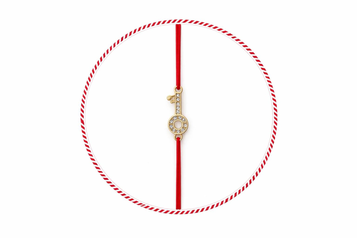 Set 24 Bratari Martisor Cheia Succesului Aurie cu Strasuri, Snur Rosu, 12x3 cm [2]