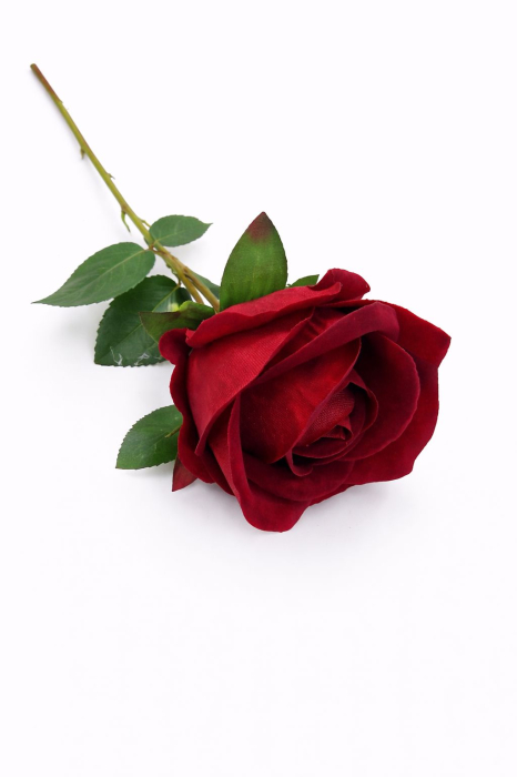 Trandafir artificial visiniu cu petale catifelate si frunze 46 cm calitate superioara [2]