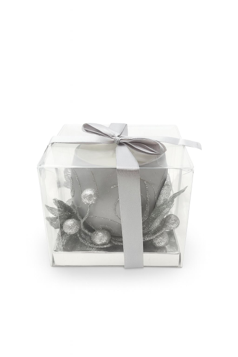 Decoratiune Craciun cu lumare argintie cadou – model elegant ambalat cu funda, [2]