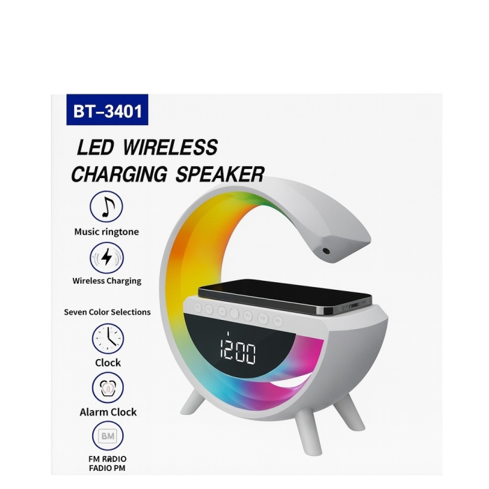 Boxa LED BT-3401 cu incarcare wireless, ceas digital si alarma, RGB 7 culori [2]