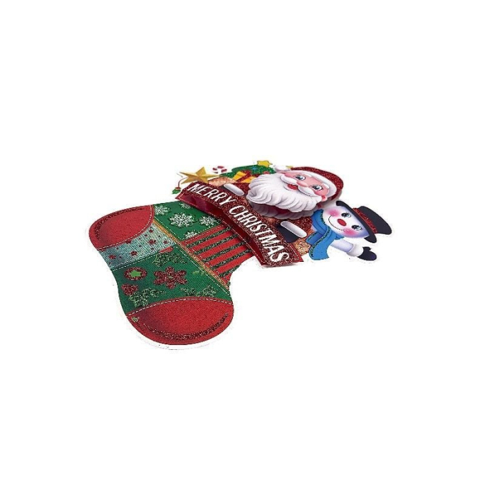 Sticker decorativ Craciun ciorap 3D cu Mos Craciun si om de zapada 22x16 cm [3]