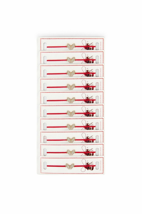 Set 24 Bratari Martisor cu Fluturas Auriu si Strasuri, Snur Rosu Elastic [3]