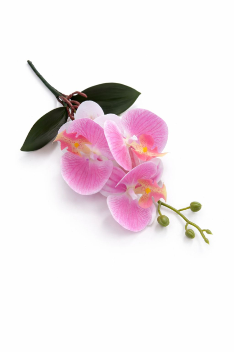 Orhidee artificiala roz delicat cu alb, 3 flori si boboci, frunze decorative 37 cm [2]