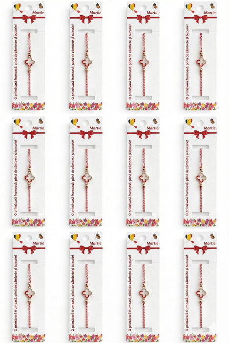 Set 12 Martisoare Bratari Trifoi cu Patru Foi Auriu Noroc [5]