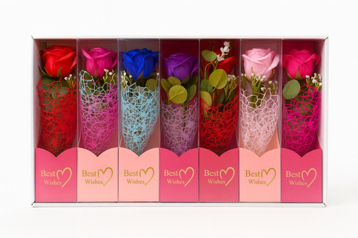 Set 7 trandafiri decorativi cu LED, în cutie Best Wishes, 26x7 cm, cadou elegant [2]