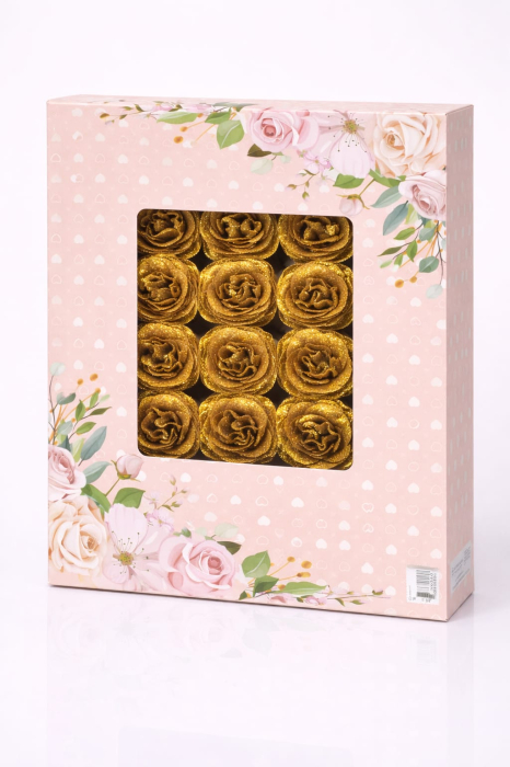 Set 30 trandafiri artificiali cu sclipici auriu in cutie decorativa [2]