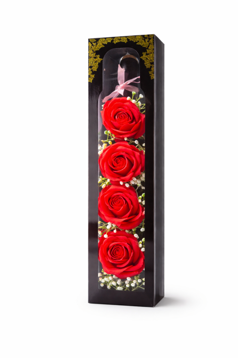 Sticla Decorativa cu 4 Trandafiri Rosii si LED, Cadou Romantic cu Lumina, 31x7x9 cm [3]