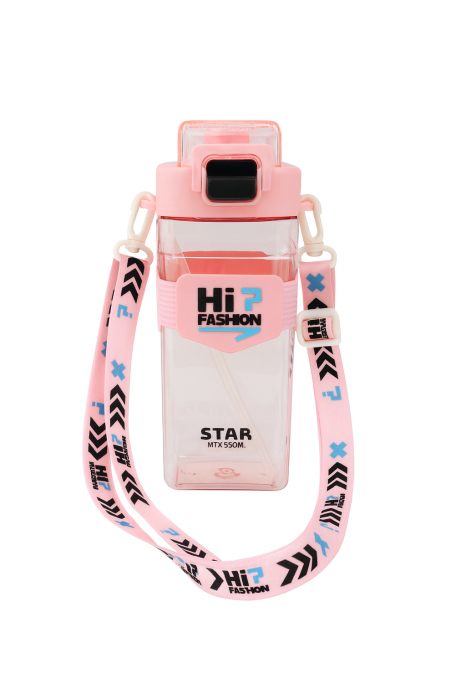 Sticla HiP Fashion 650ml Roz – Model Star cu Bretea Lunga si Capac cu Sistem de Siguranta [1]