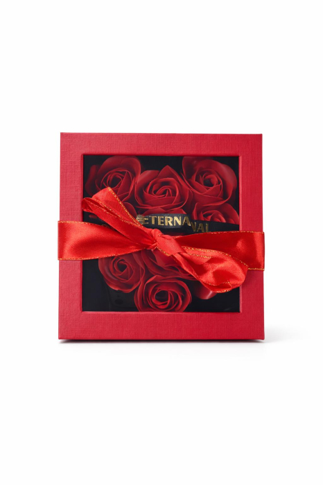 Aranjament trandafiri din sapun in forma de inima cu sertar bijuterii si cutie cadou, 12.5x12.5x10cm [4]