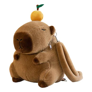 Rucsac Capibara Plus 35 cm cu Portocala – Ghiozdan Pufoas, Kawaii, Cadou Ideal [2]