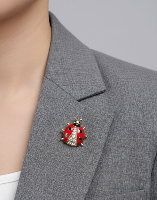 Set 12 brose martisor buburuza rosie cu strasuri, simbol noroc si prosperitate 15x9cm [3]