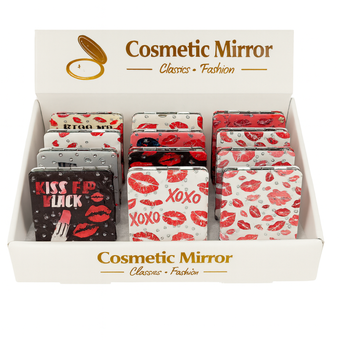 Set 12 oglinzi cosmetice compacte 2 in 1 – modele cu buze rosii si design fashion [1]