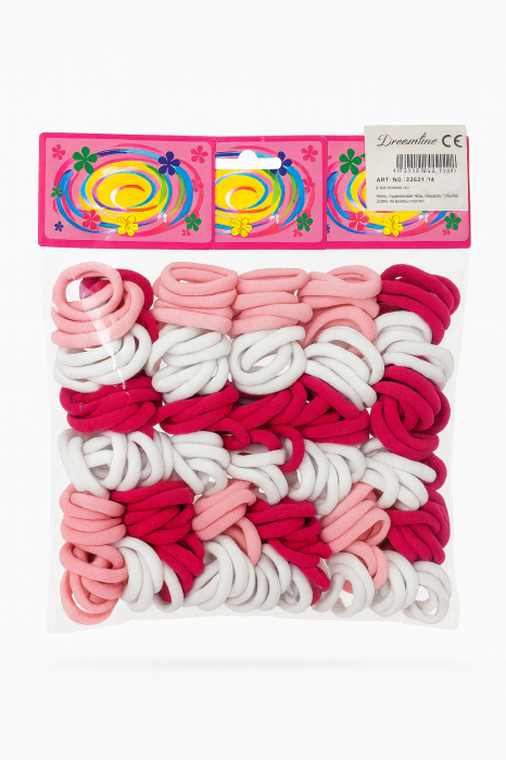 Set 12 x elastice par, 6 elastice pe card, culori roz alb rosu, elastice groase [1]