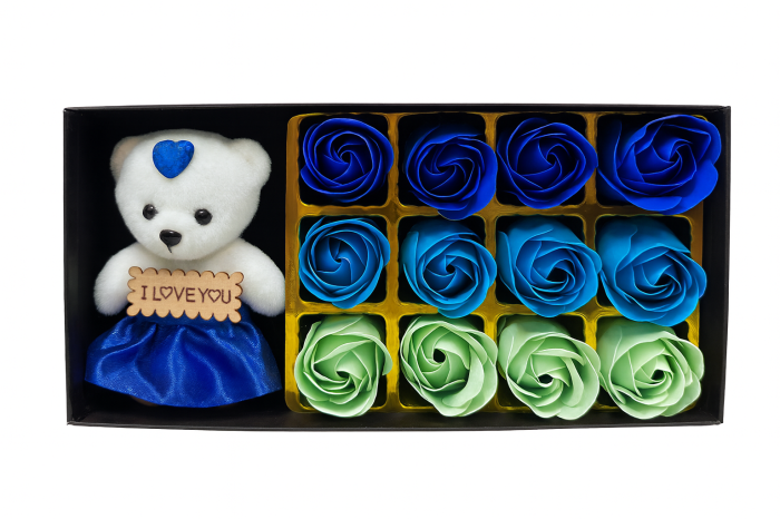Set Cadou Ursulet I Love You cu 12 Trandafiri din Sapun, Cutie Eleganta, 22x11x5 cm [2]