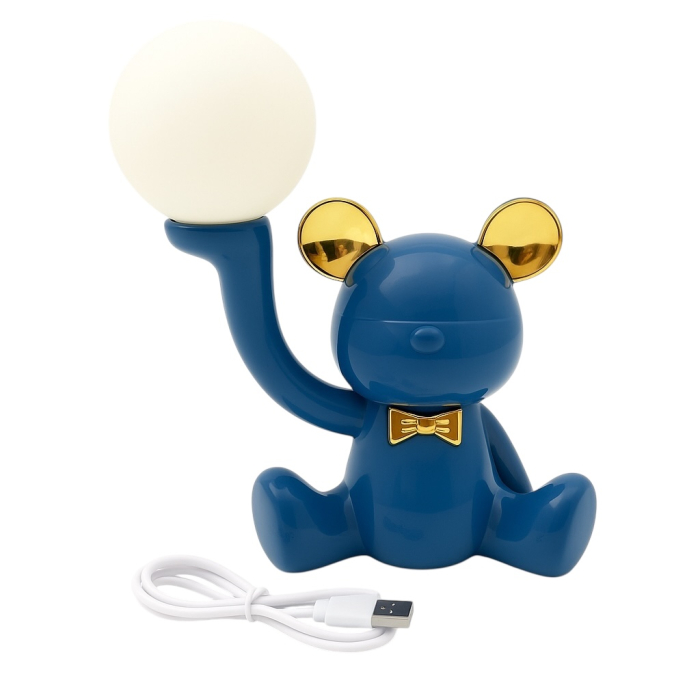 Lampa de Veghe LED Urs Albastru cu Glob Luminos – USB, Design Modern [1]