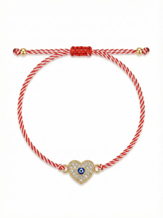 Set 12 bratari martisor inimioara aurie cu strasuri si ochisor protector [2]