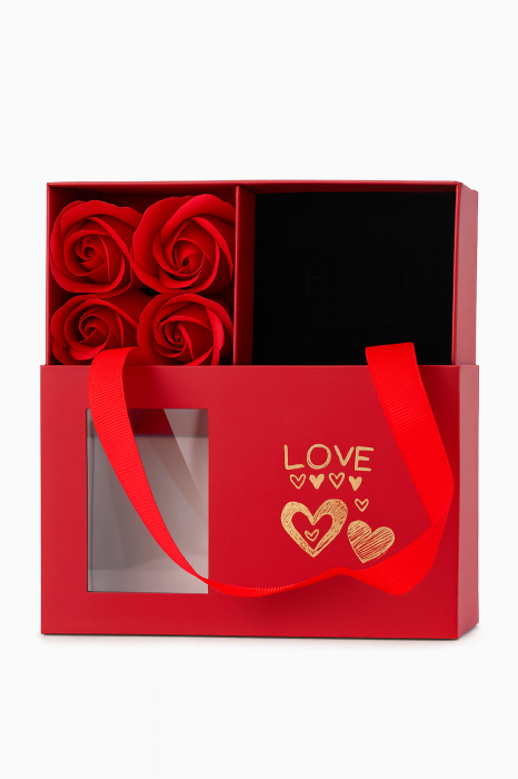 Set cadou cu 6 trandafiri de sapun rosii, cutie tip poseta cu fereastra, 15x9.5x5 cm [3]