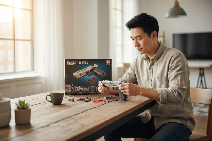 JOC DE CONSTRUCTIE PENTRU COPII MODEL PISTOL BERETTA M92, 349 PIESE, 36.5x27.5cm [3]