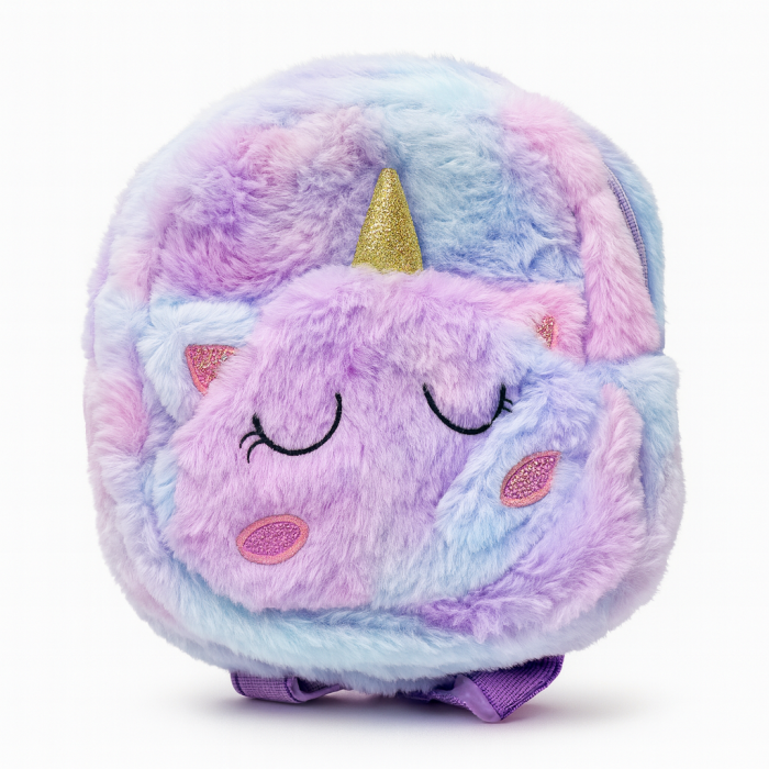 Rucsac plus Unicorn mov pentru copii, foarte moale, multicolor pastel, 20x18 cm [2]