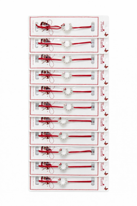 Set 24 bratari martisor cu snur rosu elastic, potcoava argintie cu buburuza si strasuri [3]